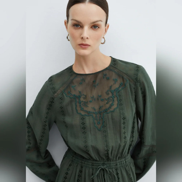 Mango [4] Puff-sleeved embroidered dress - Picture 2 of 7